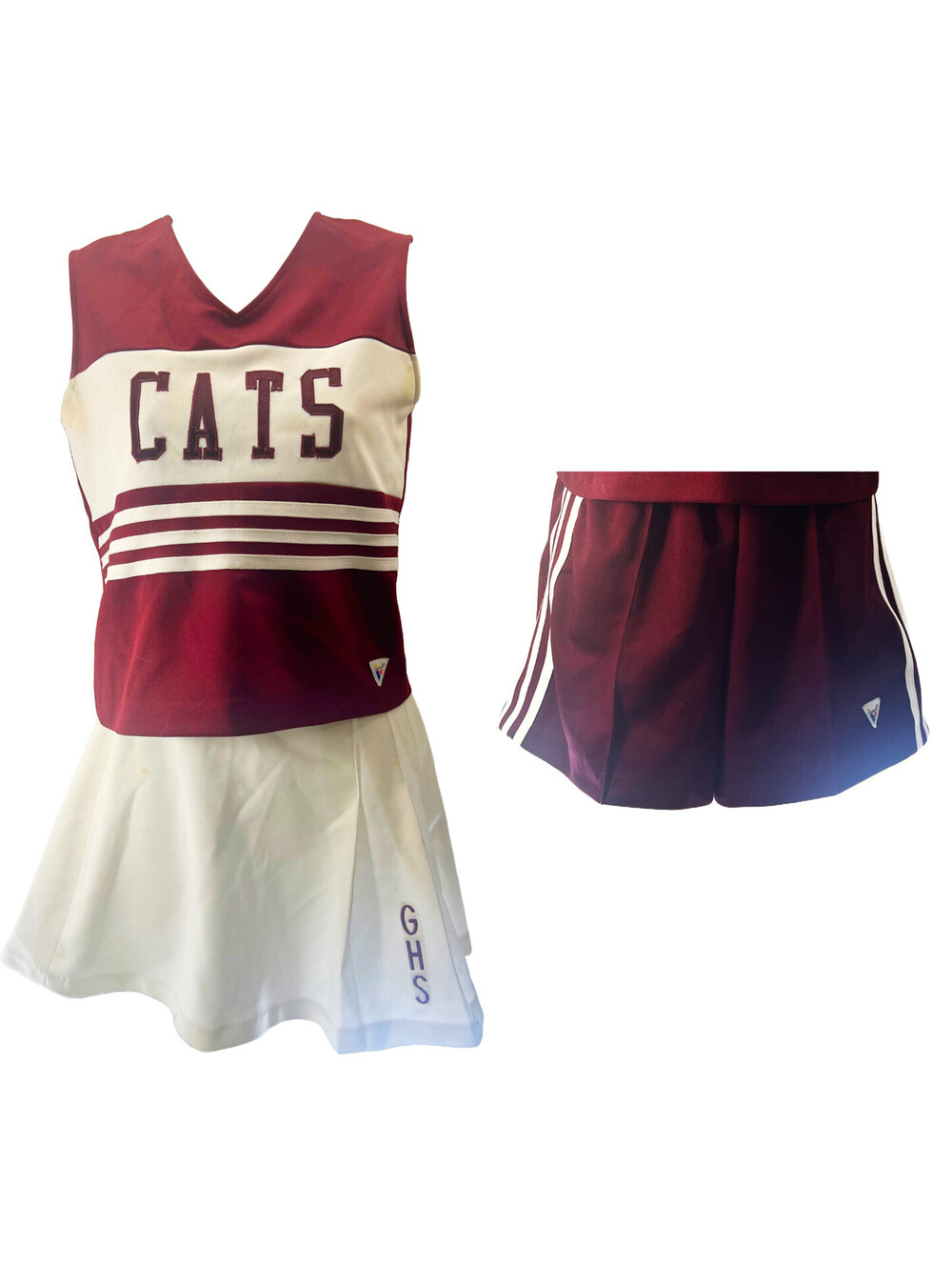 Vintage 90s Varsity Cheerleading Uniform Set CATS Maroon White YXL / Womens Med